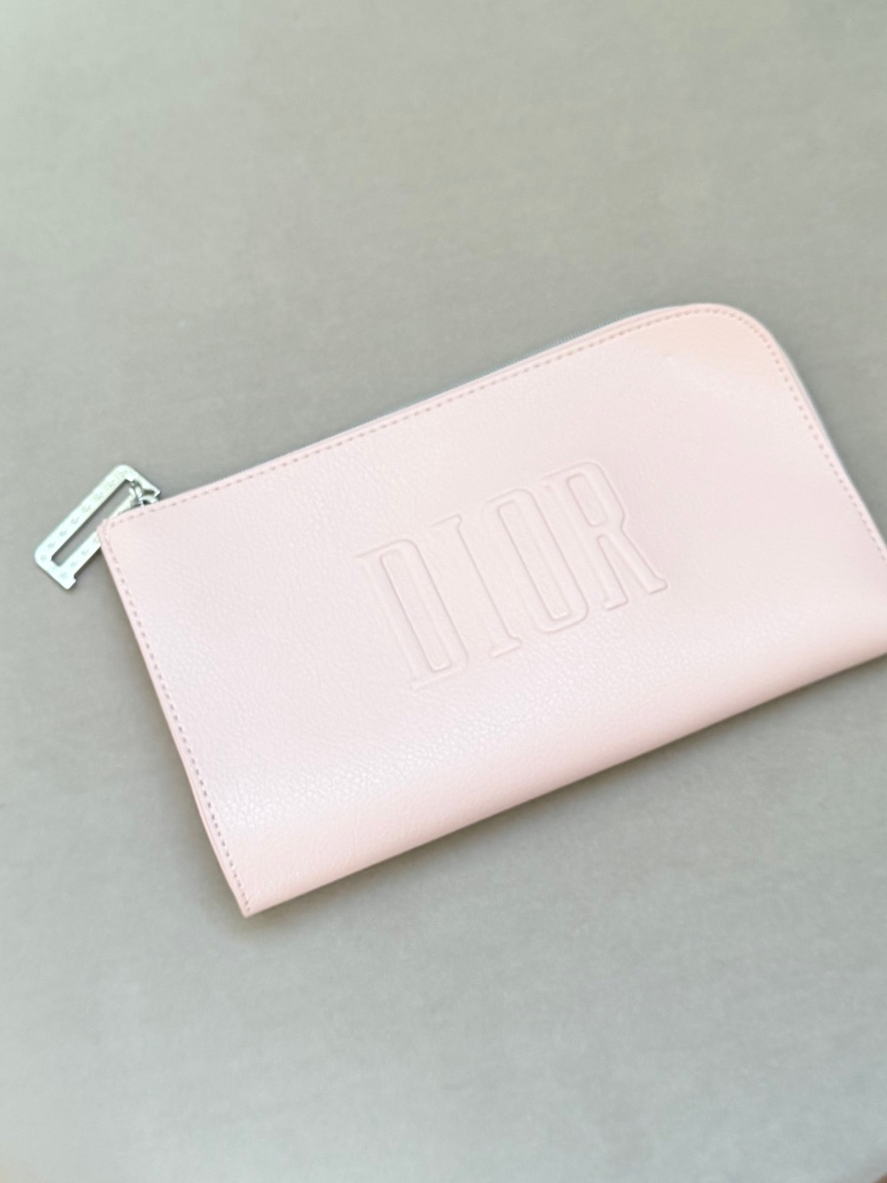 Dior Light Pink Leather Zip Pouch Cosmetic Bag